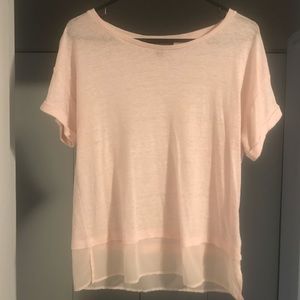 Blush blouse with ivory trim